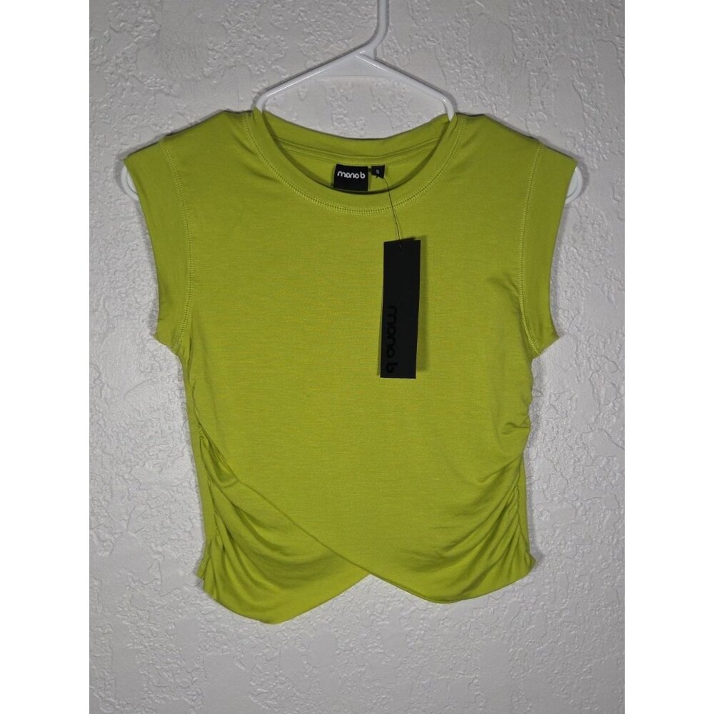 NWT Women’s Mono B Yoga Athletic Top. Size Small Cinch Sides Lime - Picture 1 of 3